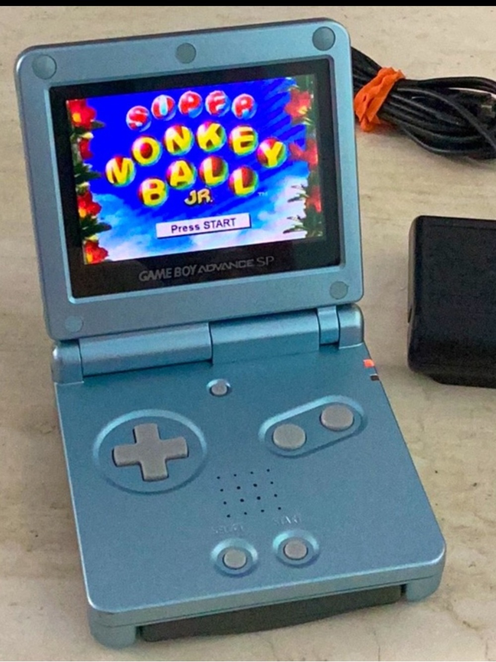 Nintendo Game Boy Advance SP Console Backlit AGS-101 Pearl Blue & Charger Works